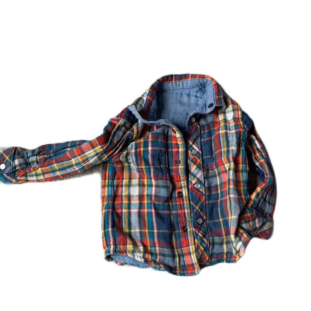 Carters Boys reversible chambray plaid button up. Size 18-24